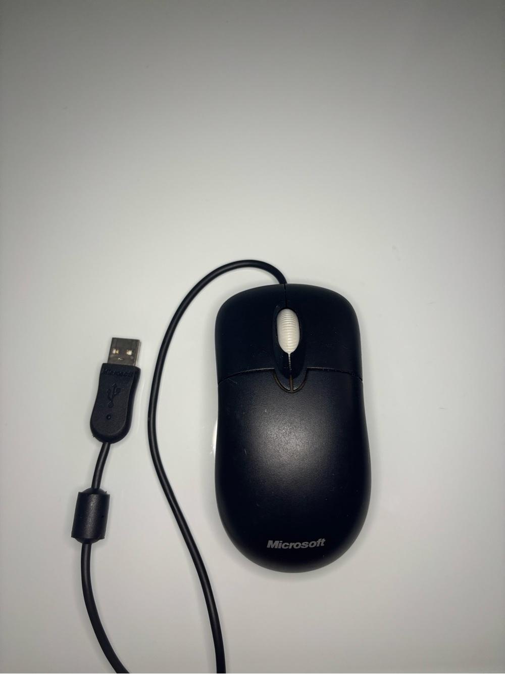 Microsoft Black Mouse with White Scroll Wheel Wired USB